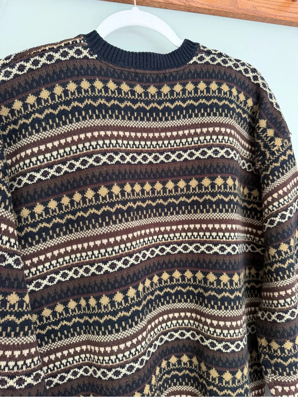 VTG Van Heusen Neutral Fair Isle Western Knit Crew Neck Grandpa Sweater